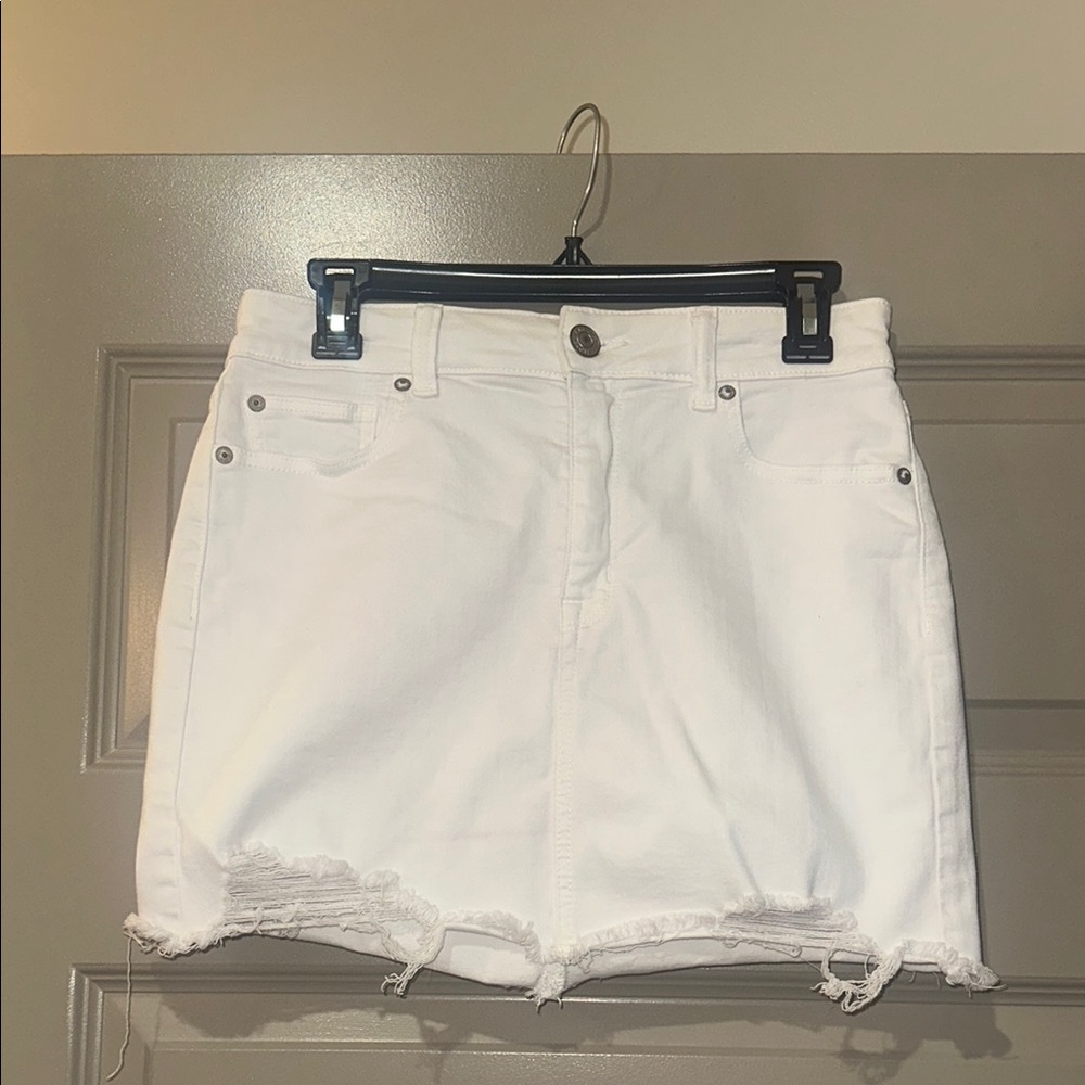 American Eagle White Distressed Denim Skirt